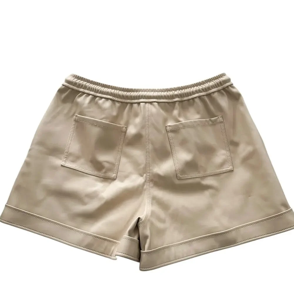 Jonathan Simkhai Noah Vanilla Cream Leather High Rise Vegan Leather Shorts L